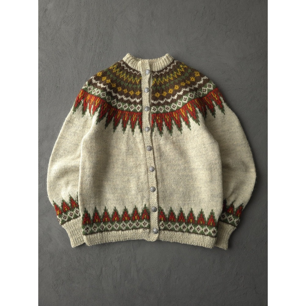 Handknit Cream Wool Cardigan with Multicolor Fair Isle Yoke - Picture 8 of 8
